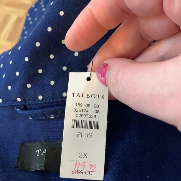 Talbots Plus Navy Blue polkadot buttoned up jacket 2X - Picture 8 of 12